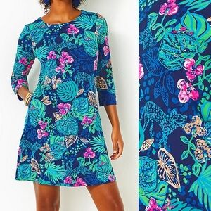 Lilly Pulitzer UPF 50+ SOLIA CHILLYLILLY DRESS LOW TIDE NAVY LIFE OF THE PARTY S
